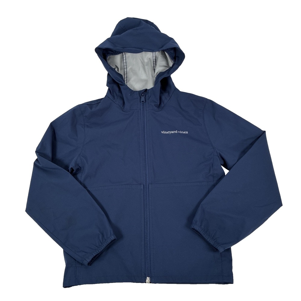 Boys Vineyard Vines Performance Full Zip Rain Windbreaker Jacket Size 6 Navy